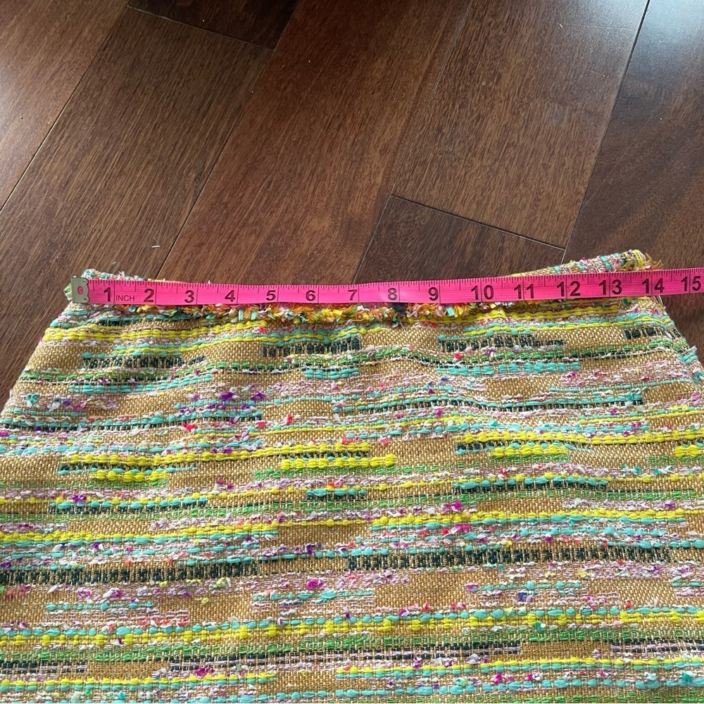 NWT LE SUPERBE Beach Tweed Mini Skirt Fringe Trim Yellow Colorful Office Size 4 - Picture 9 of 11